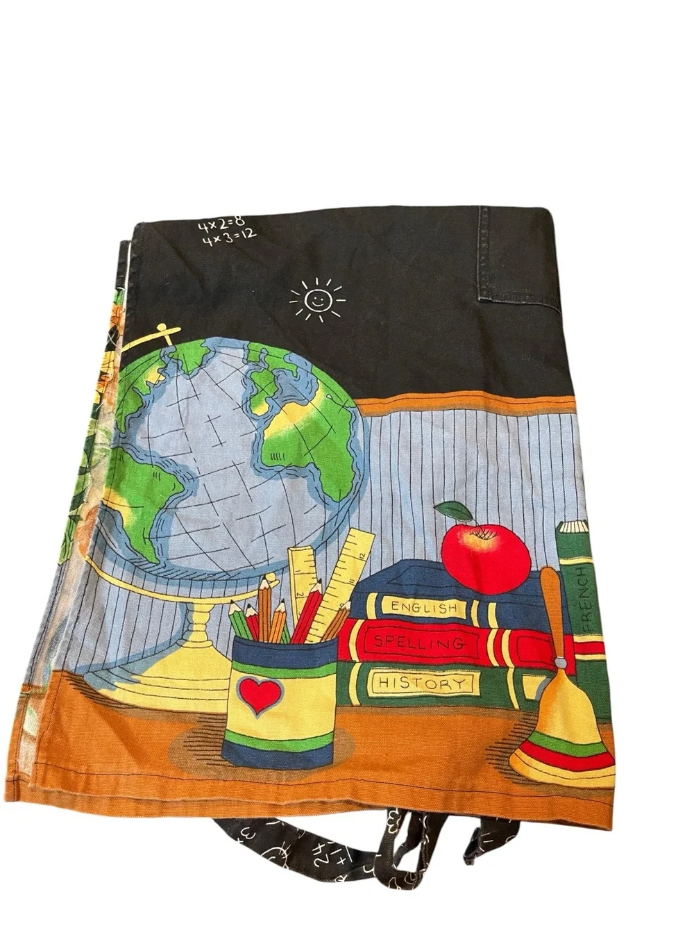 Vintage Teacher Apron Books Apple Print Front Pocket Adjustable